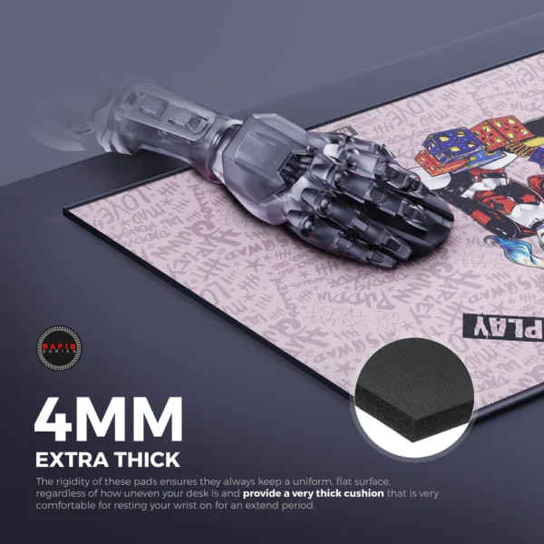 Cybeart | Harley Quinn Gaming Desk Mat (XXL - 900x400x4mm) | Waterproof, Never Slip Base, Stitched Edges, Esports Grade - Image 5