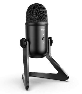 FIFINE K678 Unidirectional USB Podcast Microphone for Recording Streaming on PC and Mac, Condenser Computer Gaming Mic for PS4 with Headphone (Black)