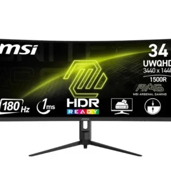MSI MAG 342CQR E2 34 Inch 2K UWQHD Curved Gaming Monitor – 1500R 3440 x 1440 Resolution, 180 Hz / 1ms (MPRT), Adaptive Sync – DP 1.4a, HDMI 2.0b CEC, 95% DCI-P3, AI Vision, HDR Ready