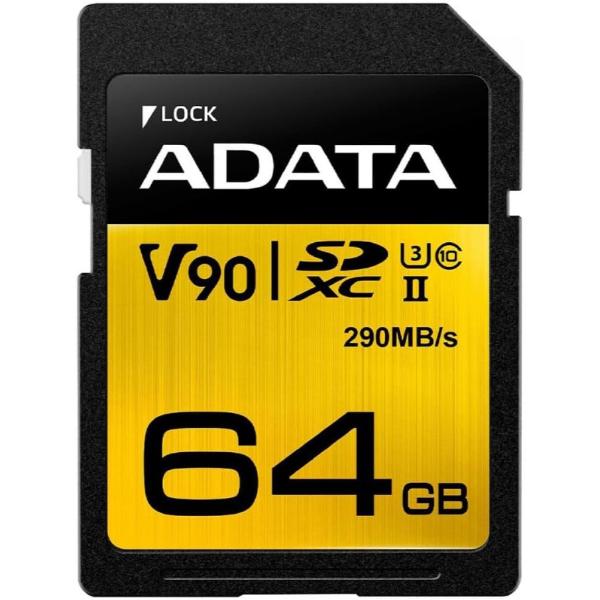 ADATA Premier ONE 64GB SDXC UHS-II U3 Class10 V90 3D NAND 4K 8K Ultra HD 290MB/s SD Card