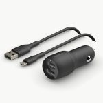 Belkin BoostCharge 24W Dual USB-A Fast Charge Car Charger Adapter, Black - Image 2