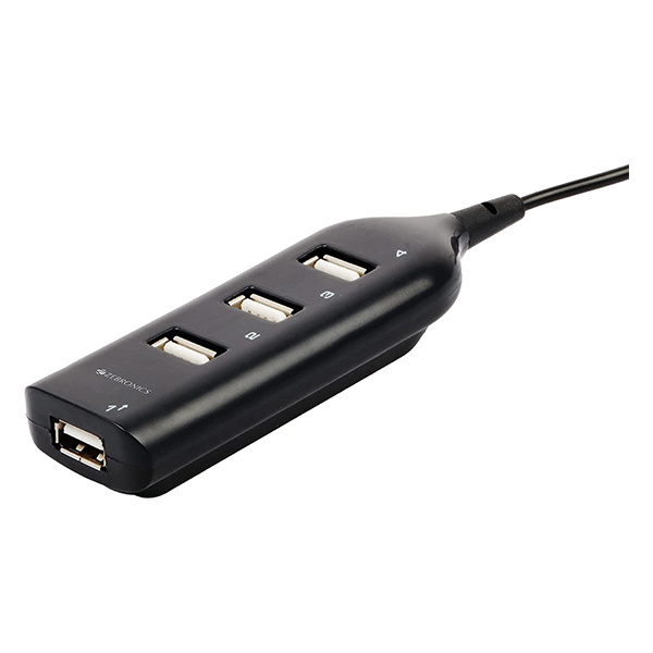 Zebronics-ZEB-90HB.jpg Zebronics ZEB-90HB USB Hub, 4 Ports, Pocket Sized, Plug & Play, for Laptop & Computers - Image 1