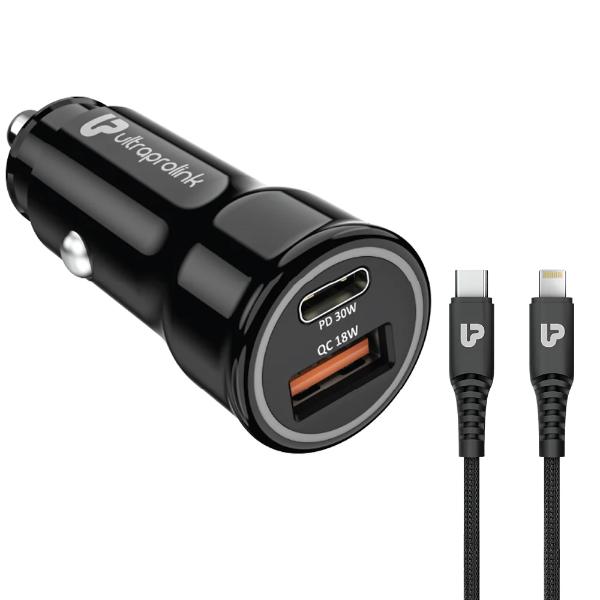 UltraProlink-Mach-48-UM1157L.jpg UltraProlink Mach 48 PD/QC3.0/PPS Car Charger (48W) with C2L Cable 1m (UM1157L) - Image 1