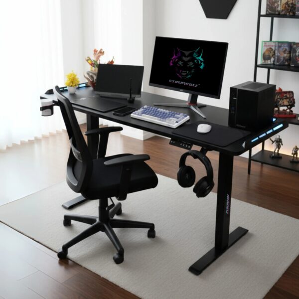 Cyberwolf Hydraulic RGB Gaming Table XXL (1600mm x 600mm) Black
