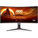 AOC CU34G2XP/BK 34 Inch Gaming Monitor Ultra QHD, 1440p, 180Hz, 1.0ms GTG, HDR 400, Ergonomic, Wide Angle 178° Curved, Height Adjustable, VESA Certified Display Ideal for Multitasking Monitor for PC