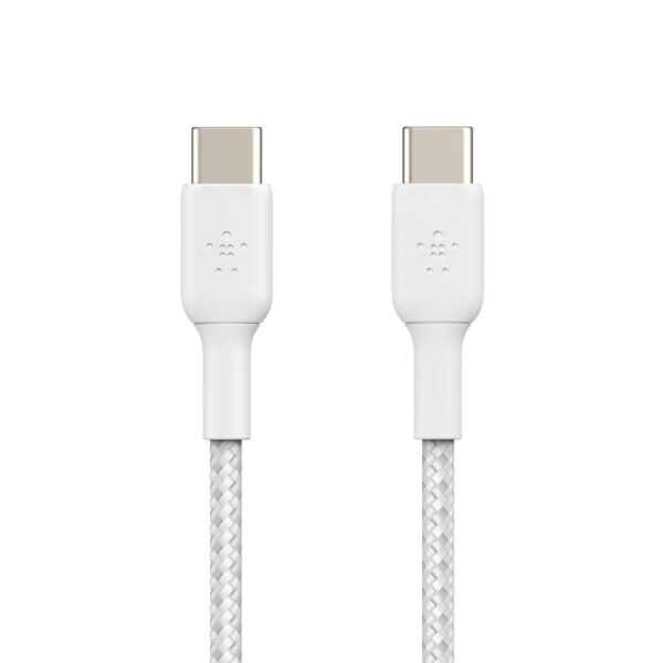 Belkin USB C to USB C Fast Charging Type C Cable Tough Unbreakable Braided Nylon Material, 60W PD, 3.3 feet (1 Meter) for Laptop, Personal Computer, Smartphone, Tablet White, USB-IF Certified