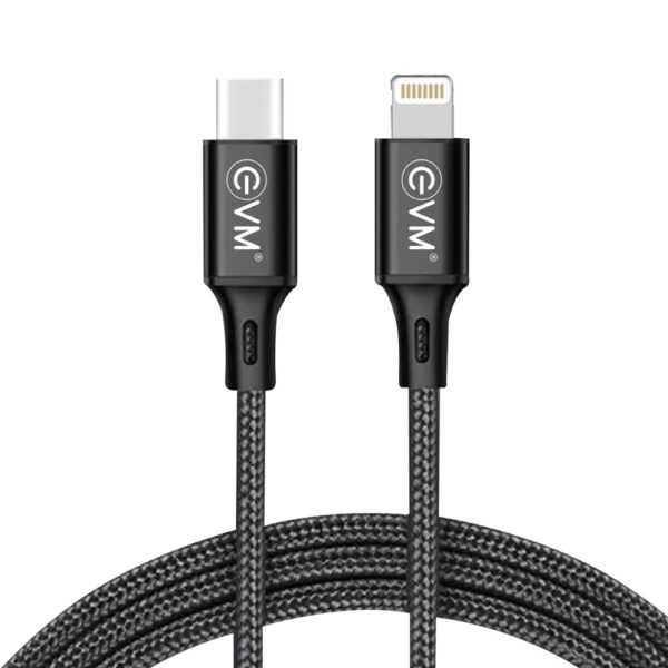 EVM-TYPE-C-TO-LIGHTNING-DATA-CABLE-METAL-HEAD-NYLON-BRAIDED-CABLE-e1676454795895.jpeg Evm Type-c To Lightning Data Cable (metal Head Nylon Braided Cable) - Image 1