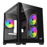 ICEMASTER Dynamite Mid-Tower Computer Case/Gaming Cabinet | Supports Micro-ATX, Mini-ITX | Pre-Installed 2 Side Fans, 1 Rear ARGB Fan & 2 Bottom Fans (Black)