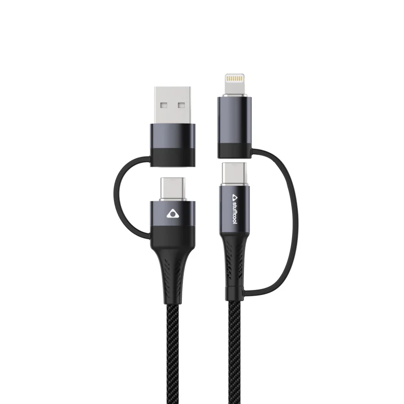 Stuffcool-Quad-4-in-1-Lightning-To-Type-C-Type-C-to-C-Type-C-Lightning-Cable.webp Stuffcool Quad 4-in-1 Lightning To Type C, Type C to C, Type C, Lightning Cable - Image 1