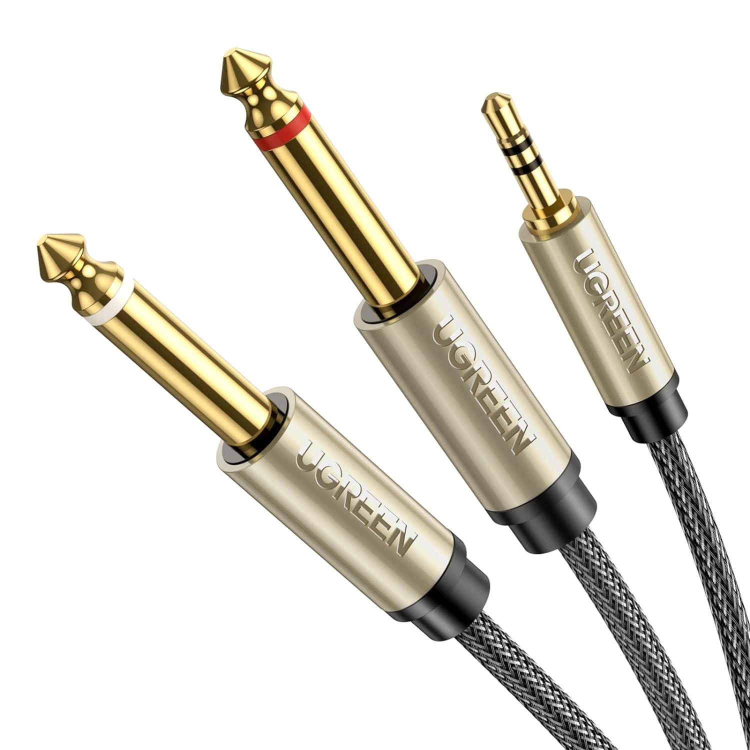 UGREEN-Gold-Plated.jpg UGREEN Gold Plated 3.5mm 1/8 TRS to 6.35mm 1/4 TS Mono Y-Cable Splitter Cord for iPhone iPod Computer Sound Cards CD Players Multimedia Speakers and Home Stereo Systems 2m 6ft - Image 1