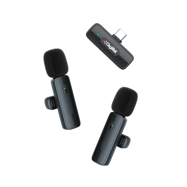 Digitek (DWM 008 PRO) Wireless Microphone & Receiver with Type-C Connector, 2x Mic System, 2.4GHz Frequency, 4Hr Battery, 20m Range, For Android Devices, Ideal for Voice...