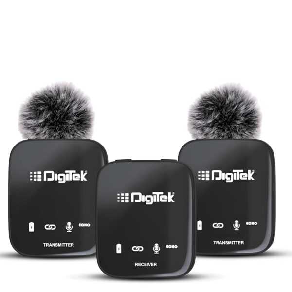 Digitek (DWM 101) Wireless Microphone System with ANC Noise Reduction, 360° Sound Capture, 100M Range, Upto 12 Hrs Working Time, for DSLR Camera, Android & iOS Smartphones,…