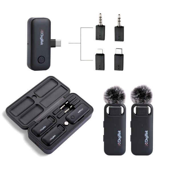 Digitek (DWM 106) 2-in-1 Wireless Microphone System, 80M Range, Noise Cancellation & Reverberation Mode, 360° Sound Capture, Lightning/Type-C/TRRS/TRS Adapter Support for...