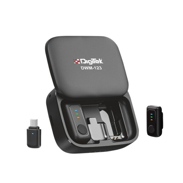 Digitek (DWM 123) 2-in-1 Wireless Microphone System with Charging Case & Magnetic Collar Clip, Type-C Receiver for iPhone 15 & Above, Android Phones, 60m Range, Build in...