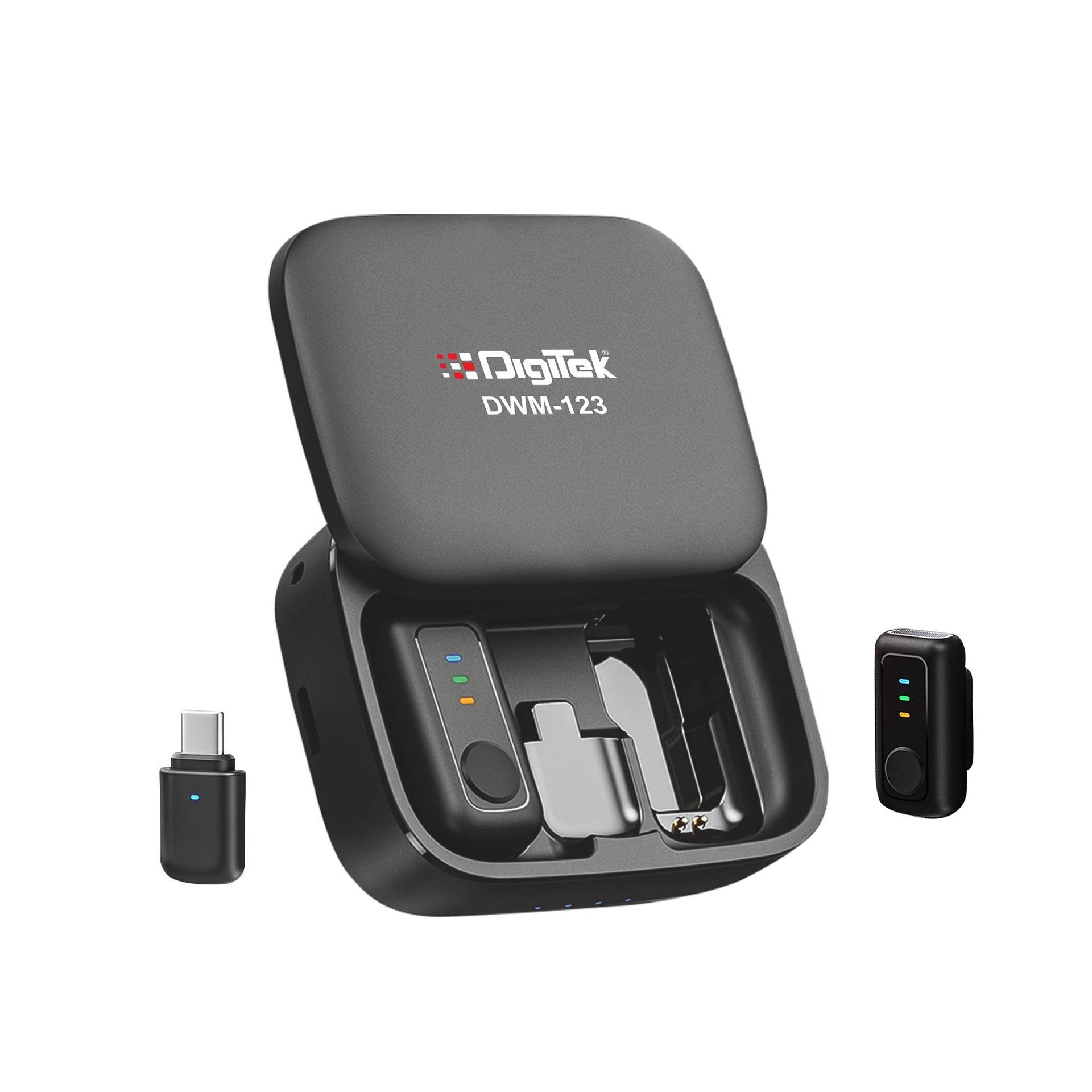 digitek-dwm-123-2-in-1-wireless-microphone-system-with-charging-case-1-1.jpg Digitek (DWM 123) 2-in-1 Wireless Microphone System with Charging Case & Magnetic Collar Clip, Type-C Receiver for iPhone 15 & Above, Android Phones, 60m Range, Build in... - Image 1