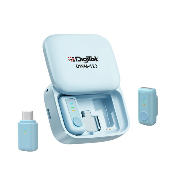 Digitek (DWM 123) 2-in-1 Wireless Microphone System with Charging Case & Magnetic Collar Clip, Type-C Receiver for iPhone 15 & Above, Android Phones, 60m Range, Build in...