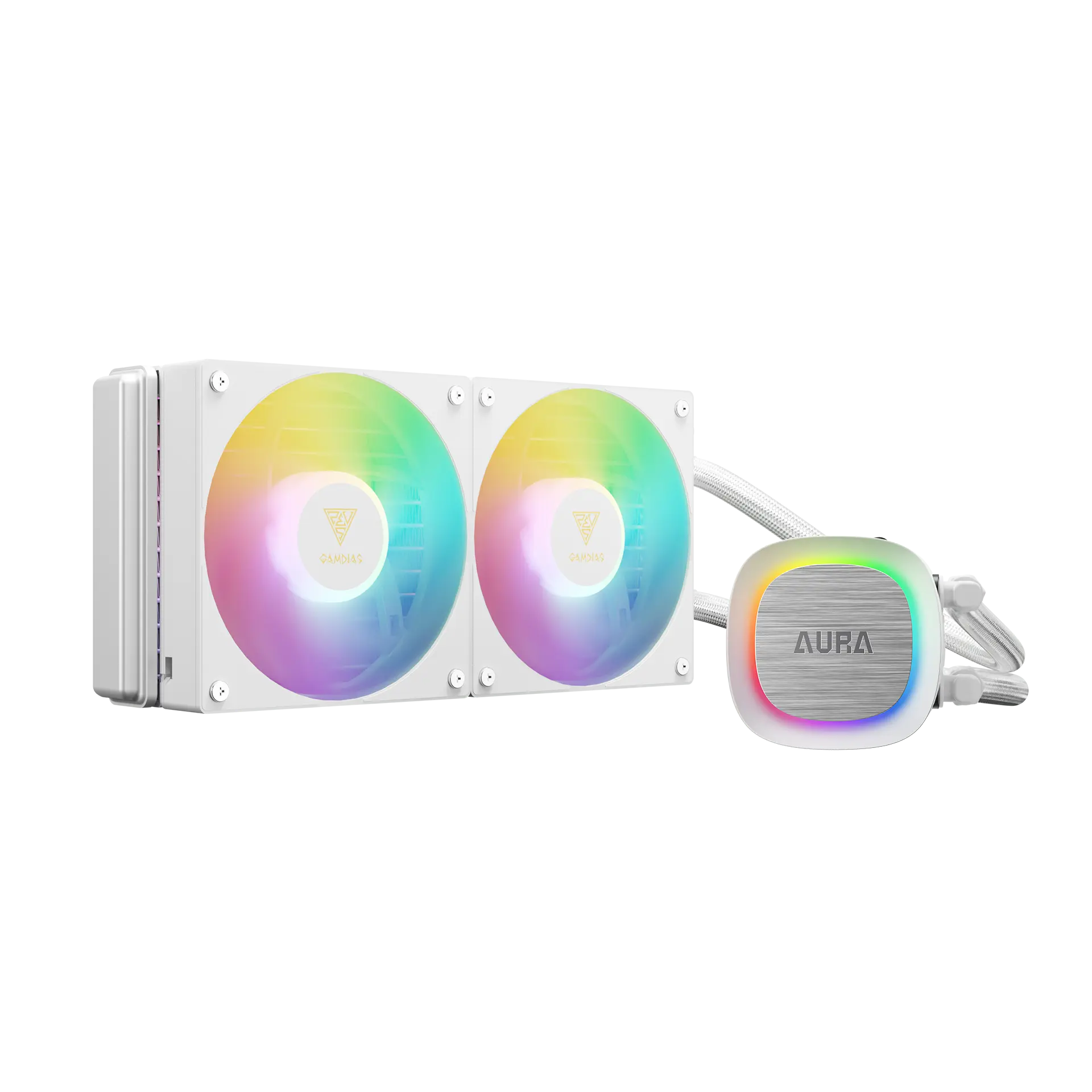 gamdias-aura-gl240-v2-white-argb-240mm-aio-liquid-cpu-cooler.webp GAMDIAS AURA GL240 V2 White ARGB 240mm AIO Liquid CPU Cooler - Image 1