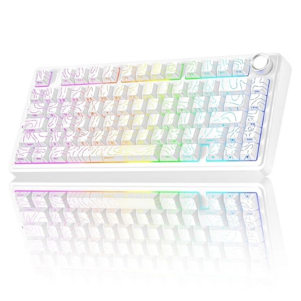 AULA F75 75% Wireless Trio Mode Mechanical Gaming Keyboard With Knob | White Contour, Star-Vector (Seiya) Switch (F75WCS)