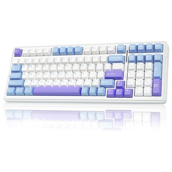 AULA F99 Tri-Mode (2.4G/Wired/BT) Hot Swappable RGB Wireless Full Size Mechanical Gaming Keyboard | Blue White, Crescent Switch (F99UWCr)